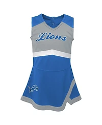 Outerstuff Girls Preschool 2-Piece Blue Detroit Lions Cheer Captain Jumper Dress with Bloomers Set
