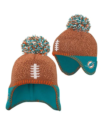 Outerstuff Baby Boys and Girls Brown Miami Dolphins Football Head Knit with Pom Hat