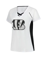 Fanatics Women's White Cincinnati Bengals Plus Glitter Lace-Up V-Neck T-Shirt