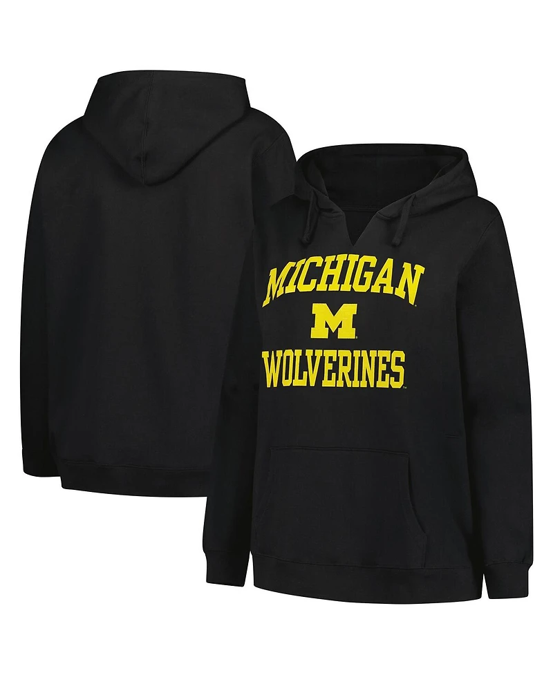 Champion Women's Black Michigan Wolverines Plus Heart Soul Notch Neck Pullover Hoodie
