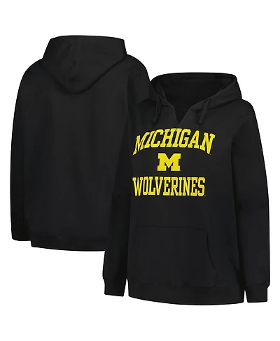 Champion Women's Black Michigan Wolverines Plus Heart Soul Notch Neck Pullover Hoodie
