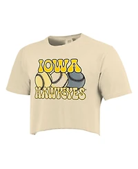 Image One Women's Natural Iowa Hawkeyes Comfort Colors Baseball Cropped T-Shirt