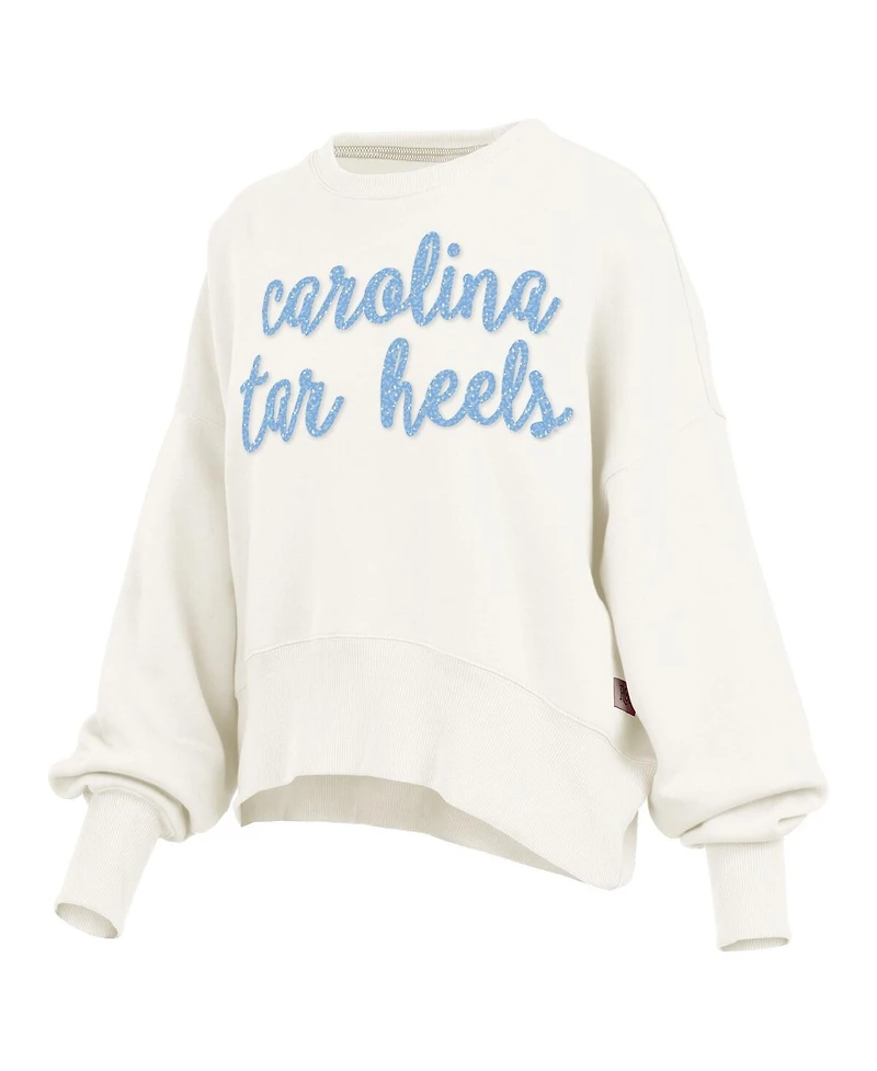 Pressbox Women's Cream North Carolina Tar Heels Oversized Chelsea Waist Length Pullover Sweatshirt