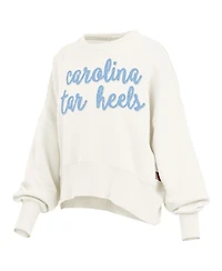 Pressbox Women's Cream North Carolina Tar Heels Oversized Chelsea Waist Length Pullover Sweatshirt
