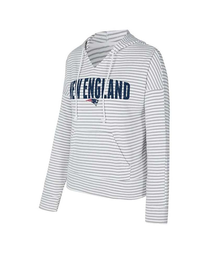 Concepts Sport Women's White/Gray New England Patriots Liftoff Striped Notch Neck Pullover Hoodie