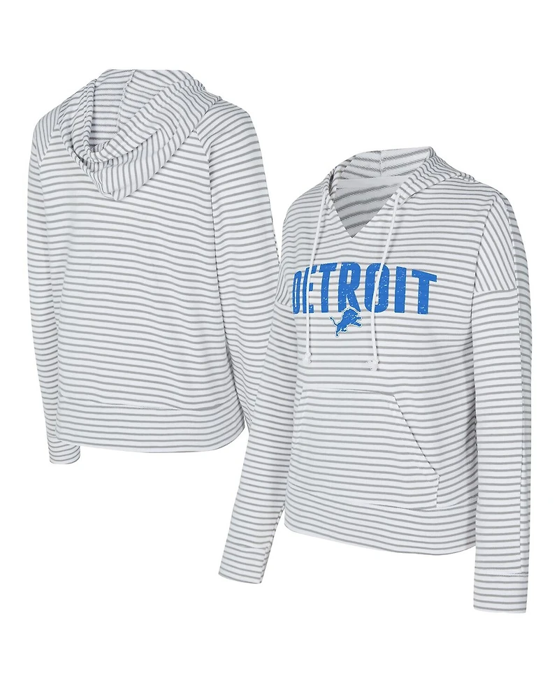 Concepts Sport Women's White/Gray Detroit Lions Liftoff Striped Notch Neck Pullover Hoodie