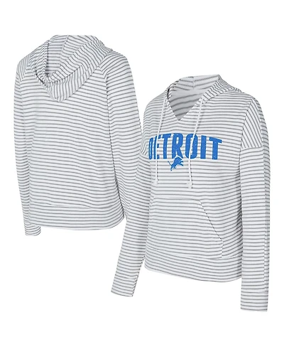 Concepts Sport Women's White/Gray Detroit Lions Liftoff Striped Notch Neck Pullover Hoodie