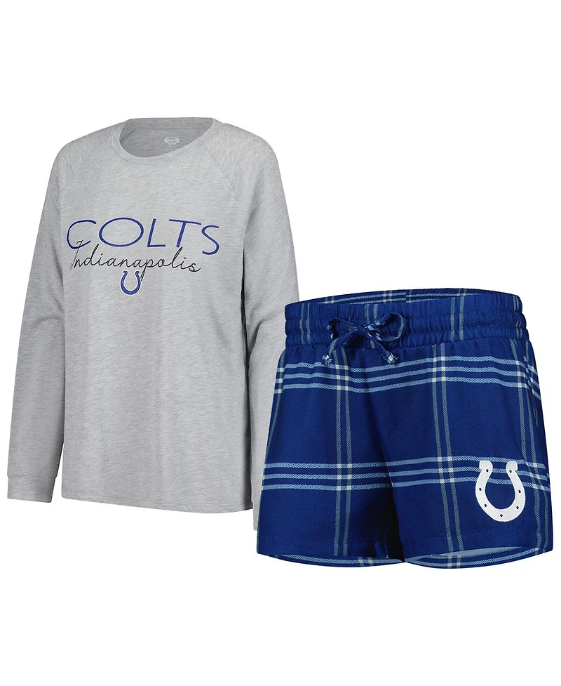 Concepts Sport Women's Royal/Gray Indianapolis Colts Petition Raglan Long Sleeve Top and Shorts Set