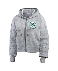 Wear by Erin Andrews Women's Heather Gray New York Jets Speckled Fleece Cropped Full-Zip Hoodie