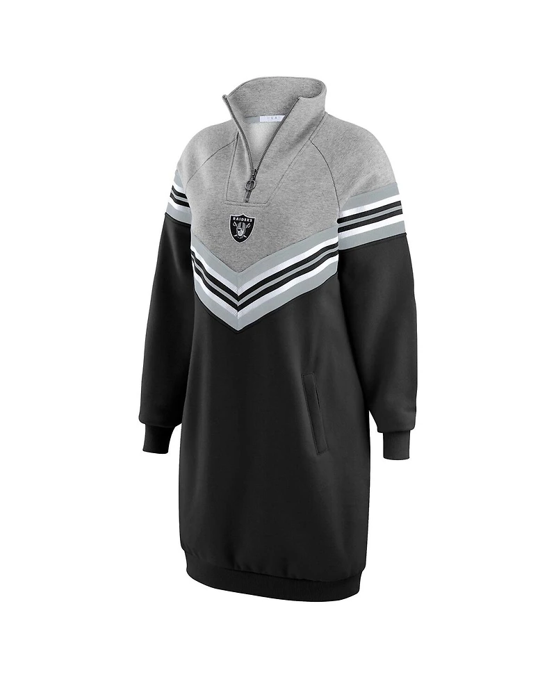 Wear by Erin Andrews Women's Black/Heather Gray Las Vegas Raiders Chevron Stripe Dress