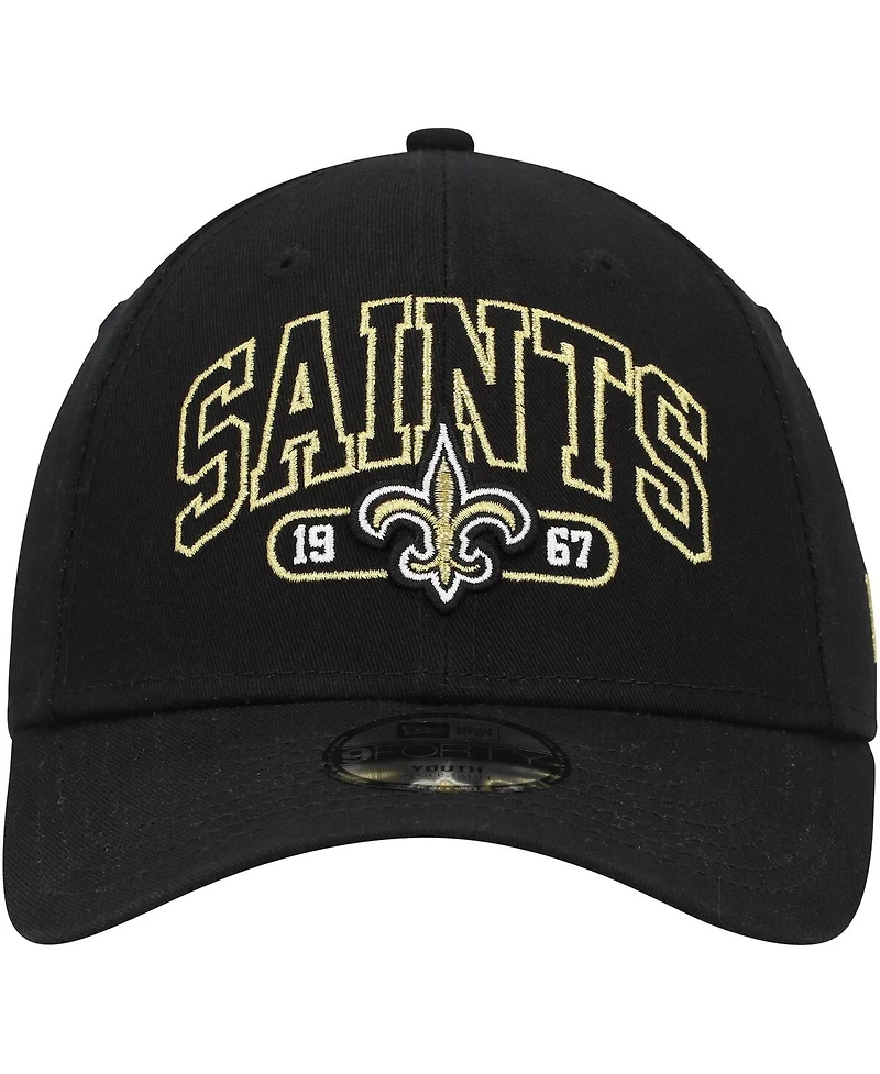 New Era Big Boys and Girls Black New Orleans Saints Outline 9FORTY Adjustable Hat