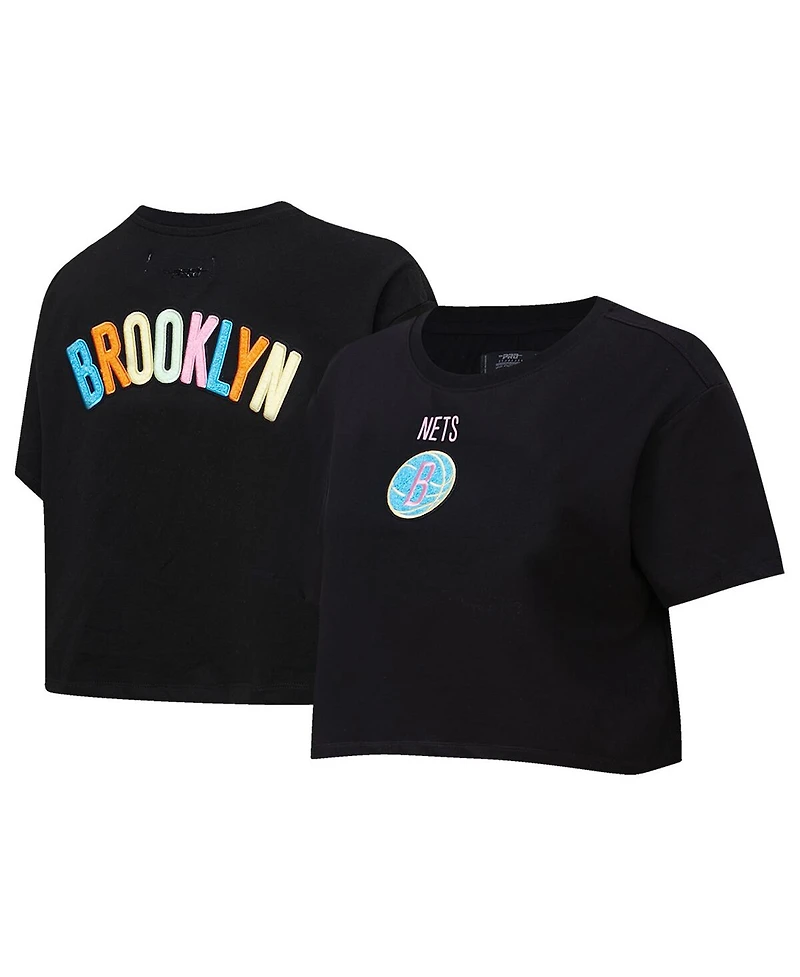 Pro Standard Women's Black Brooklyn Nets Washed Neon Cropped Boxy T-Shirt