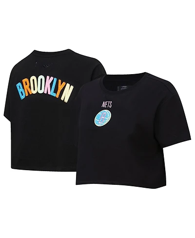Pro Standard Women's Black Brooklyn Nets Washed Neon Cropped Boxy T-Shirt