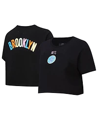 Pro Standard Women's Black Brooklyn Nets Washed Neon Cropped Boxy T-Shirt