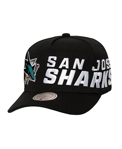 Mitchell & Ness Men's Black San Jose Sharks Busted Logo Wordmark Wrap-Around Pro Pinch Adjustable Hat