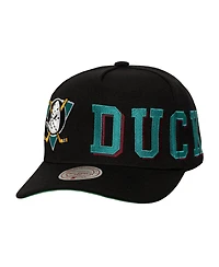 Mitchell & Ness Men's Black Anaheim Ducks Busted Logo Wordmark Wrap-Around Pro Pinch Adjustable Hat