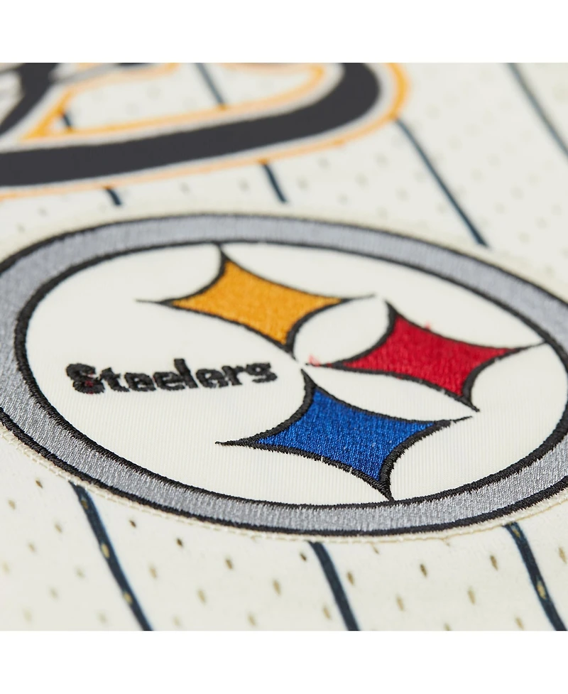 Mitchell & Ness Men's Troy Polamalu Cream Pittsburgh Steelers Name Number Mesh Button-Up Baseball Jersey