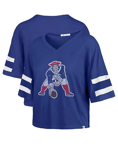'47 Brand Women's Royal New England Patriots Premier Scout Cropped V-Neck T-Shirt