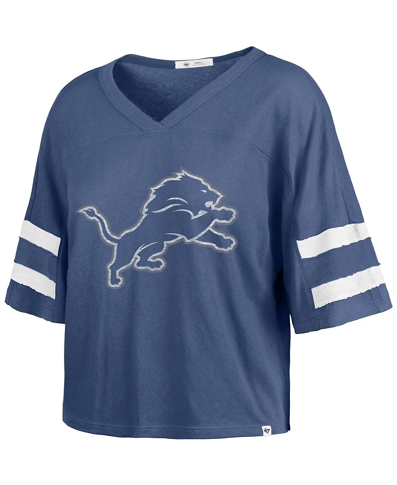 '47 Brand Women's Blue Detroit Lions Premier Scout Cropped V-Neck T-Shirt