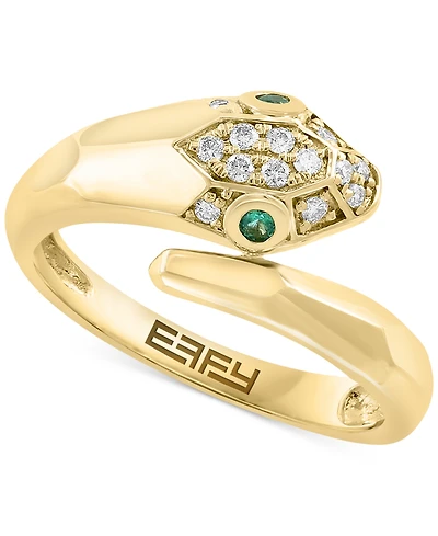 Effy Diamond (1/8 ct. t.w.) & Emerald (1/20 ct. t.w.) Serpent Wrap Ring in 14k Gold