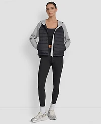 Dkny Women's High Low Hem Scuba Mixed Quilted Puffer Jacket