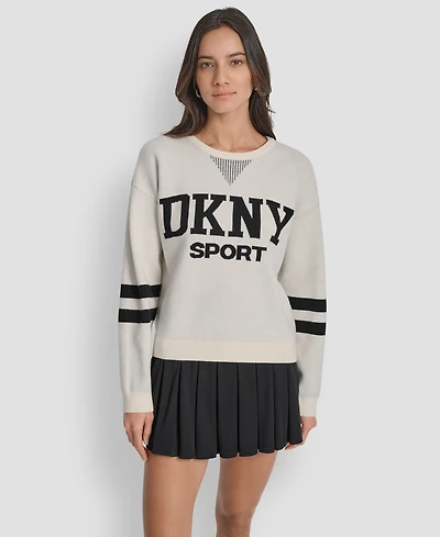 Dkny Women's Varsity Logo Crew Neck Sweater