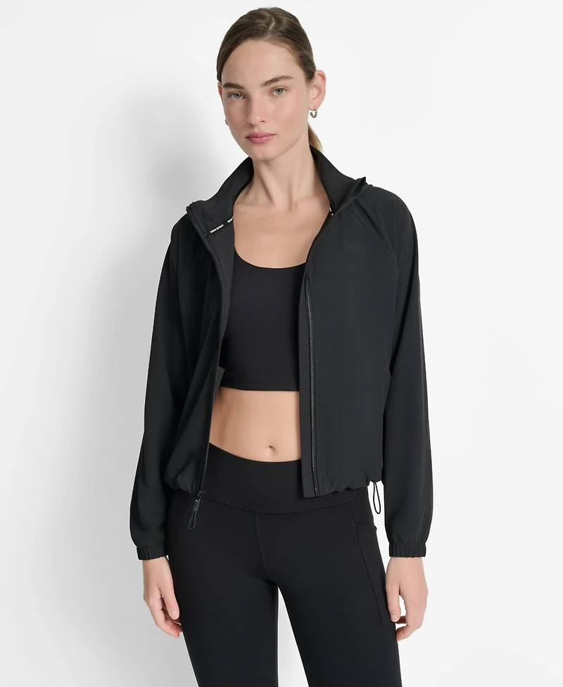 Dkny Women's Hooded Jacket with Logo Elastic Detail