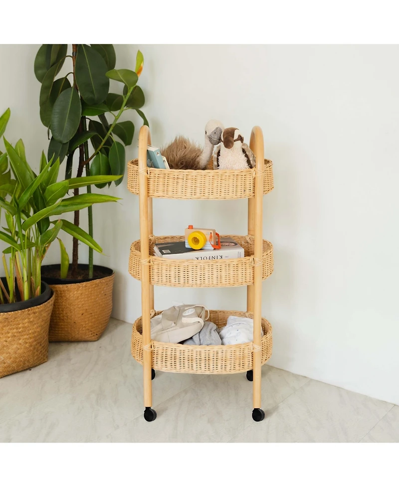 Momiji - Handcrafted Rattan Con Utility Cart Trolley - Wicker