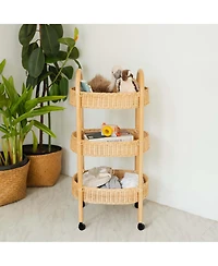Momiji - Handcrafted Rattan Con Utility Cart Trolley - Wicker
