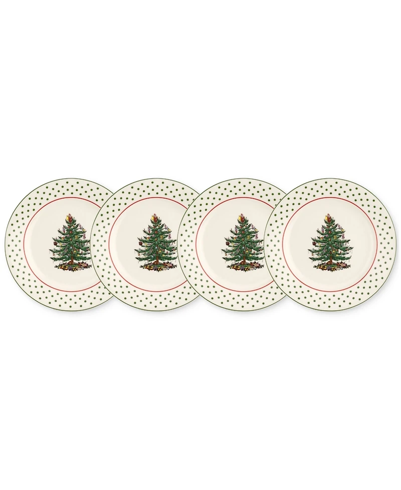 Spode Christmas Tree Polka Dot Dessert Plates, Set of 4