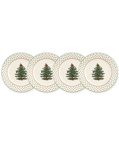 Spode Christmas Tree Polka Dot Dessert Plates, Set of 4