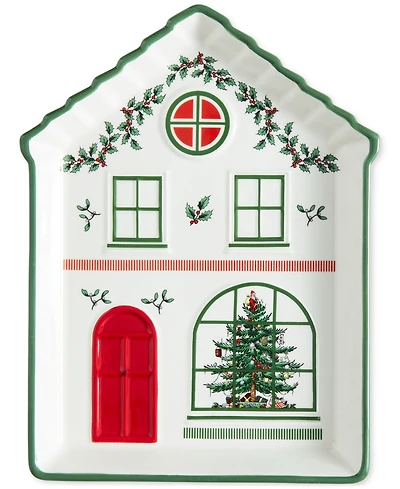 Spode Christmas Tree Village Tidbit Tray, Green