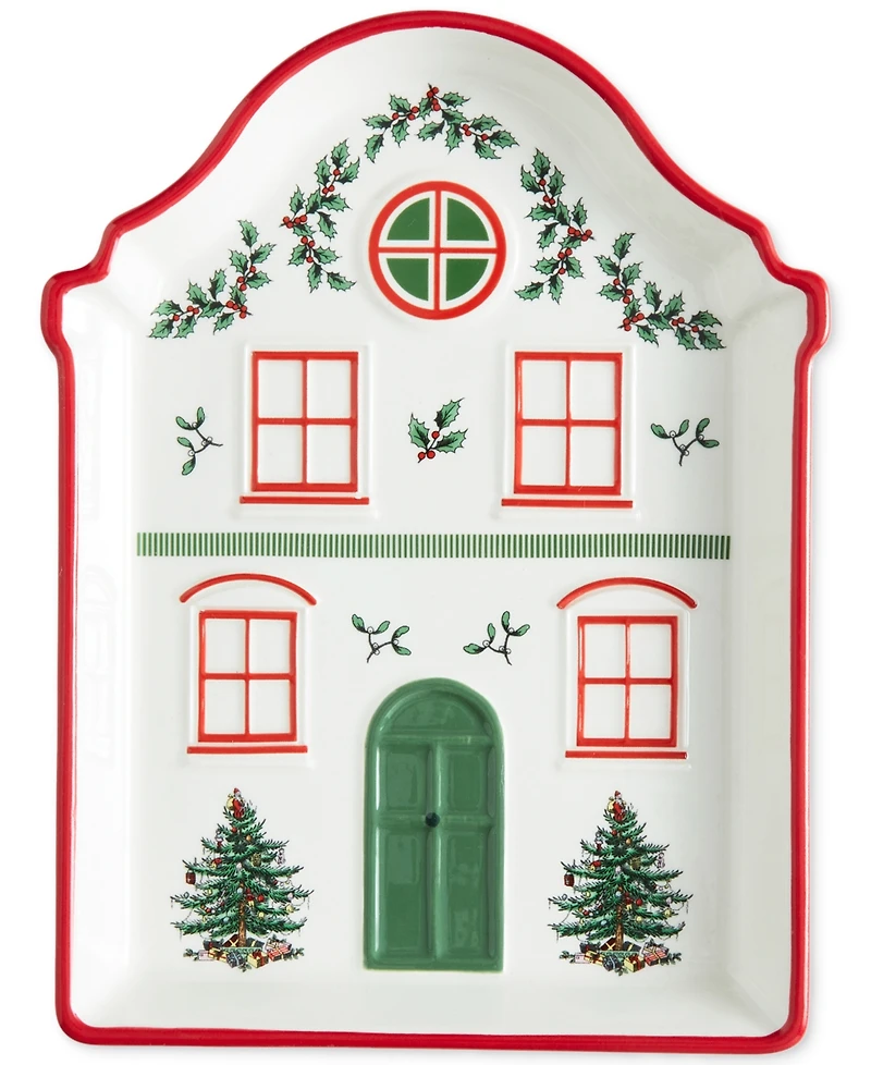 Spode Christmas Tree Village Tidbit Tray, Red