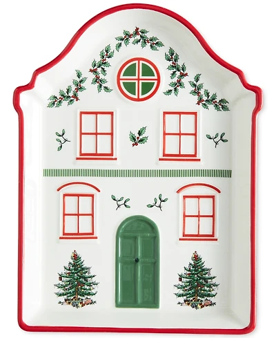 Spode Christmas Tree Village Tidbit Tray, Red