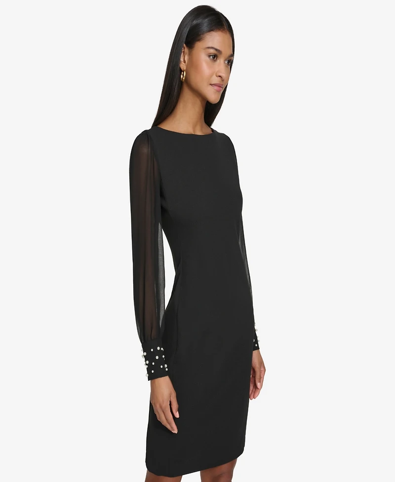Karl Lagerfeld Paris Women's Illusion-Sleeve Beaded-Cuff Dress