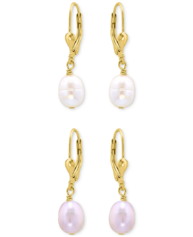 Giani Bernini 2-Pc. Set White & Pink Oval Cultured Freshwater Pearl Leverback Drop Earrings in 18k Gold-Plated Sterling Silver, Macy's Exclusive