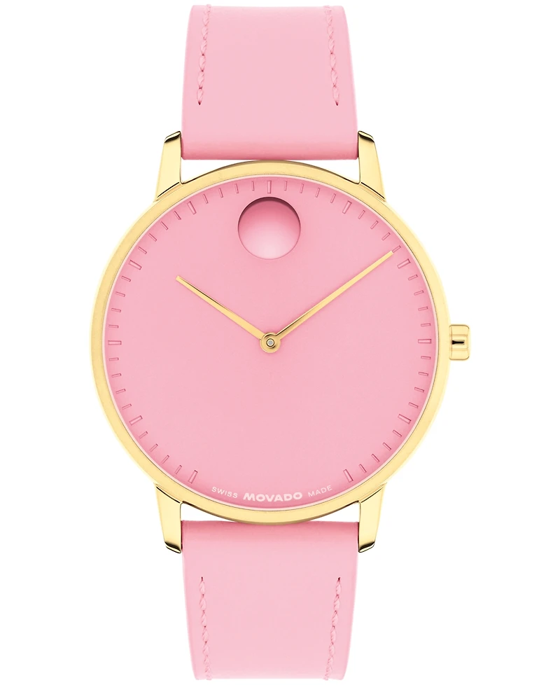 Movado Unisex Face Swiss Quartz Pink Leather Watch, 39mm