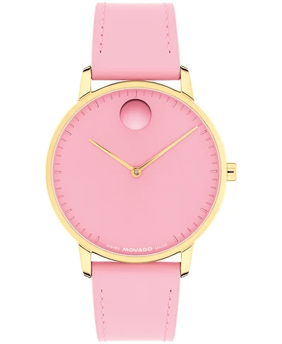 Movado Unisex Face Swiss Quartz Pink Leather Watch, 39mm