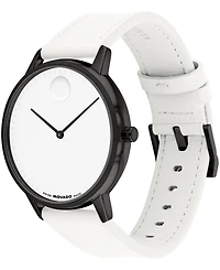Movado Unisex Face Swiss Quartz White Leather Watch, 39mm