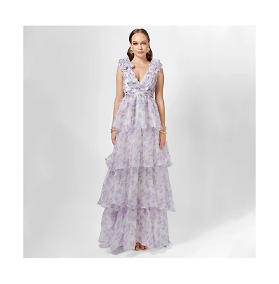 Bariano Women's Violeta Tiered Print Gown