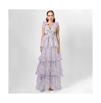 Bariano Women's Violeta Tiered Print Gown