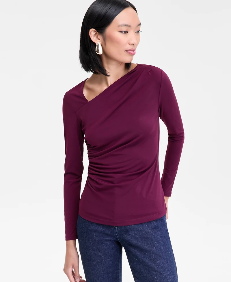 I.n.c. International Concepts Women's Asymmetrical-Neck Long-Sleeve Top, Macy's Exclusive