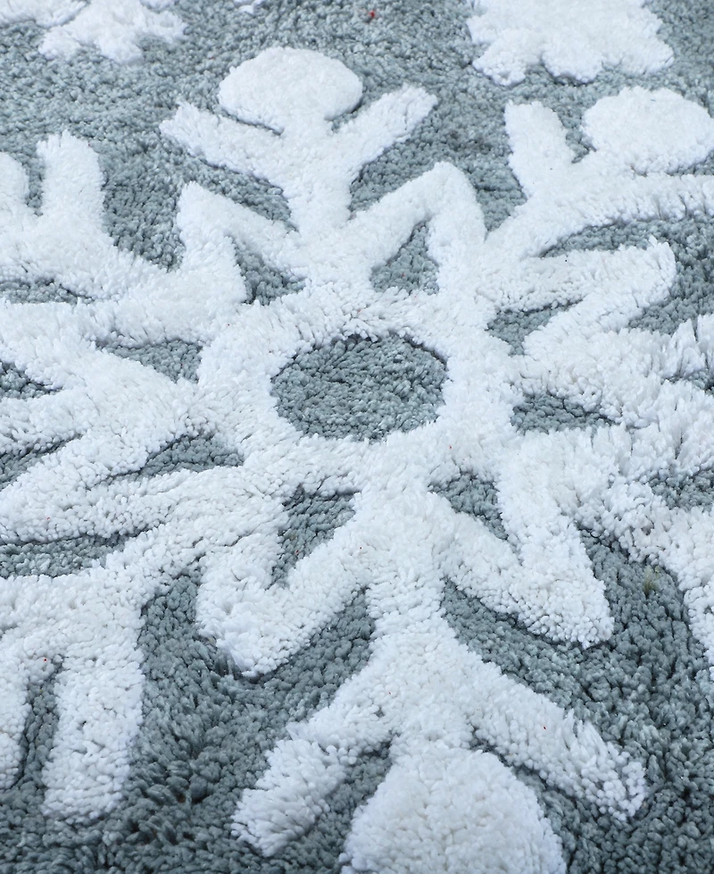 Holly Bells Snowflakes Cotton Bath Rug, 20" x 32"