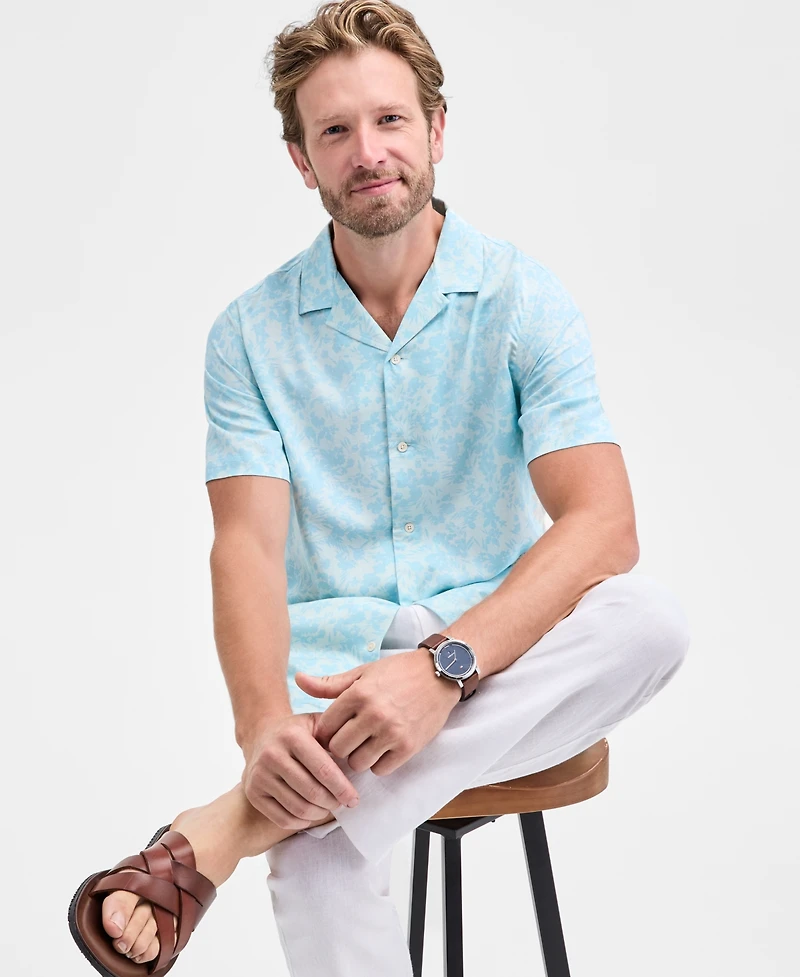 Club Room Men's Copen Short Sleeve Floral Print Button-Front Camp Shirt, Macy's Exclusive