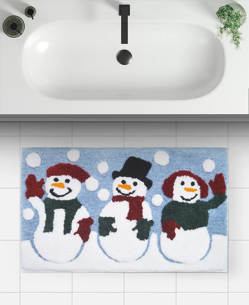 Holly Bells Snowman Trio Bath Rug, 20" x 32"