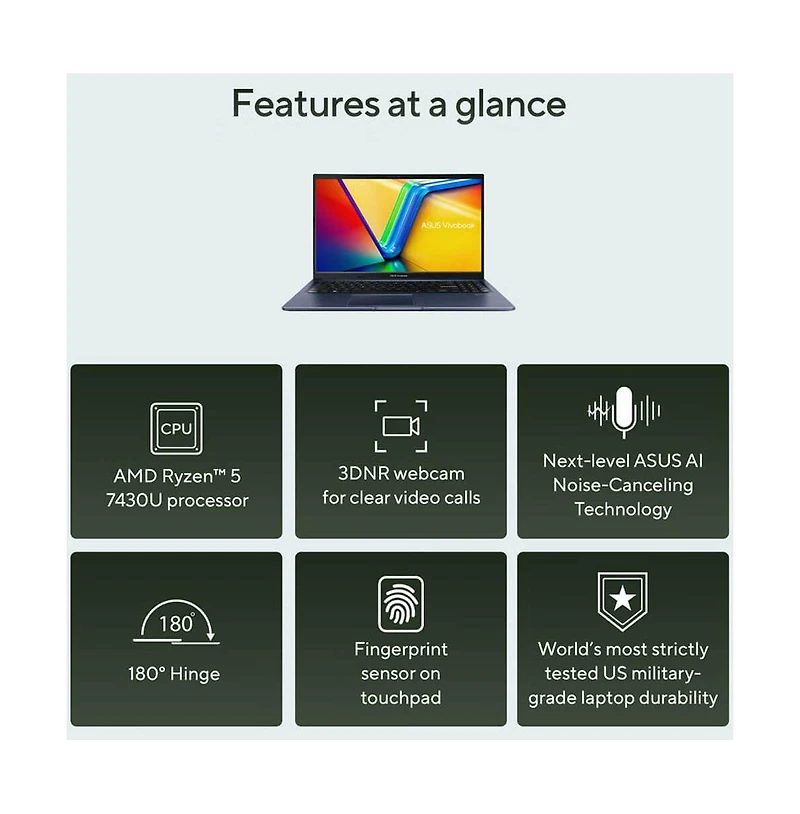 Asus 15.6" Vivobook 15 Laptop 8GB Ram Amd Ryzen 5-7430U - Amd Radeon Graphics 512 Gb Sdd Storage