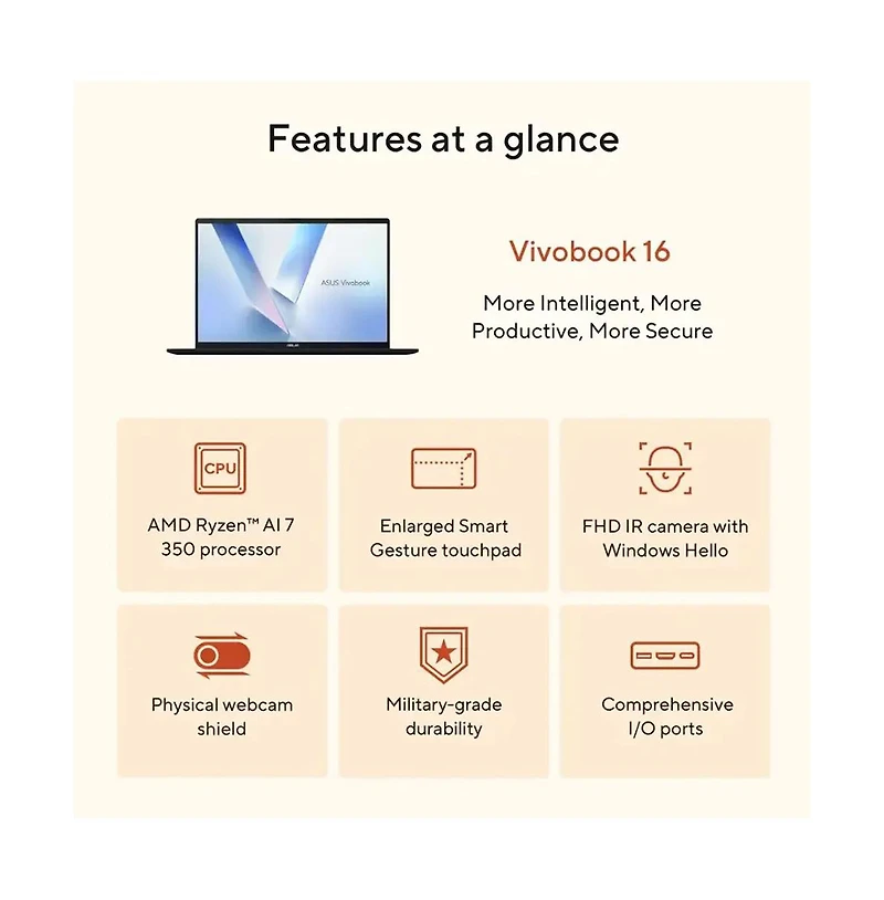 Asus Vivobook 16 Copilot + Pc Laptop 16GB Ram Amd Ryzen Ai 7 350 1TB Ssd Storage - Quiet Blue
