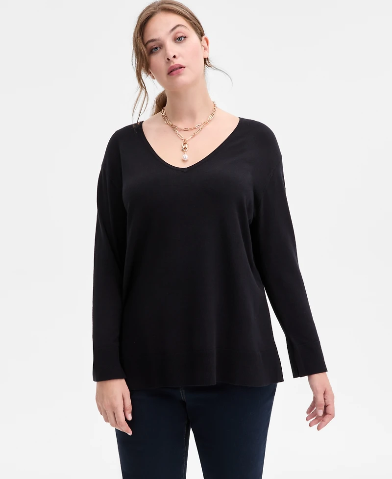 I.n.c. International Concepts Plus V-Neck Long-Sleeve Tunic, Macy's Exclusive