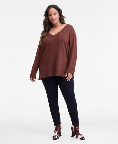 I.n.c. International Concepts Plus Size V-Neck Long-Sleeve Tunic, Macy's Exclusive