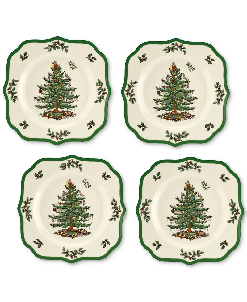 Spode Christmas Tree Scalloped 9" Salad Plate, Set of 4